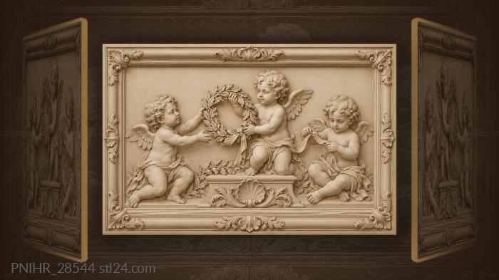 Cherubs offer a leafy wreath 3d STL model