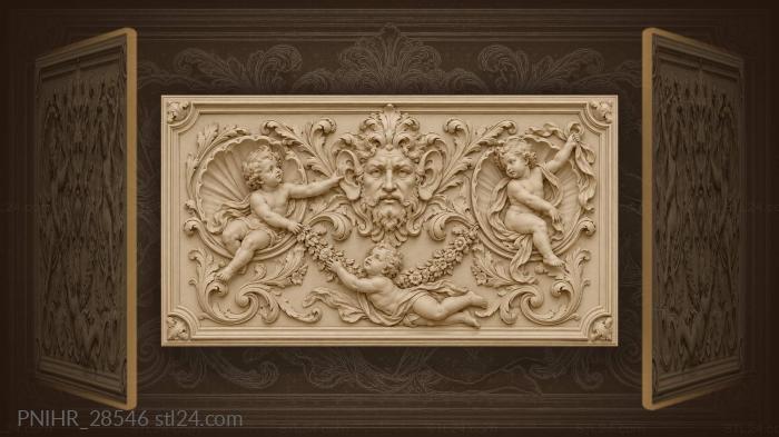 Shells release cherubs toward the maskaron 3d STL model