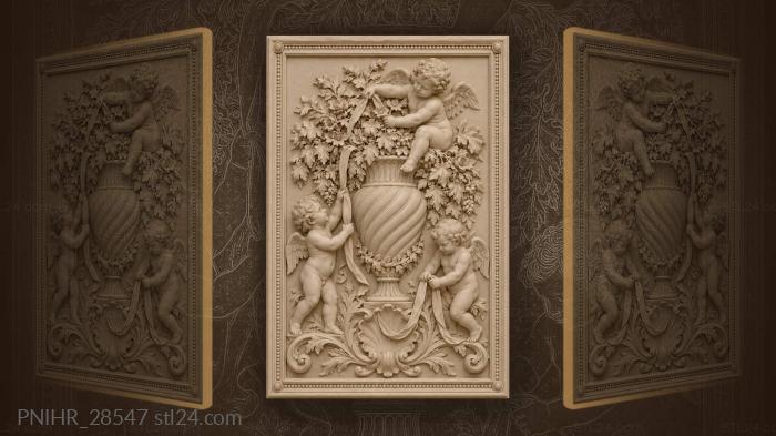 Perched putto draws hidden ribbon through foliage 3d STL model