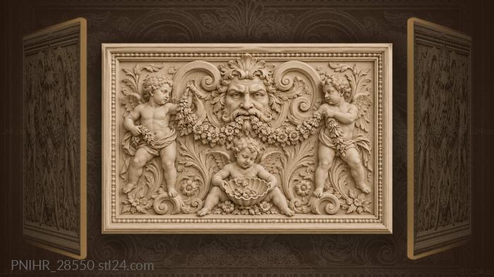 Mascaron spills flowers toward cherubs 3d STL model