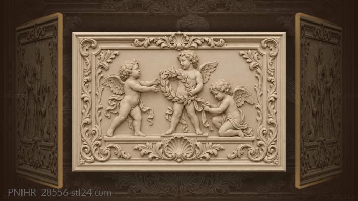 Cherubs offer a large wreath 3d STL model