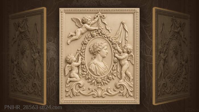 Putti dressing a portrait medallion with laurel 3d STL model
