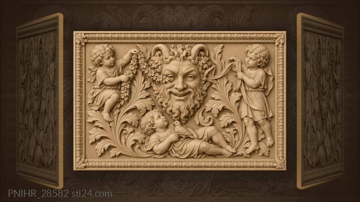 Putti adorn satyr mask with garland 3d STL model