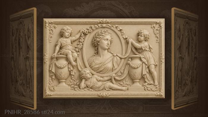 Putti decorate portrait with floral garland 3d STL model