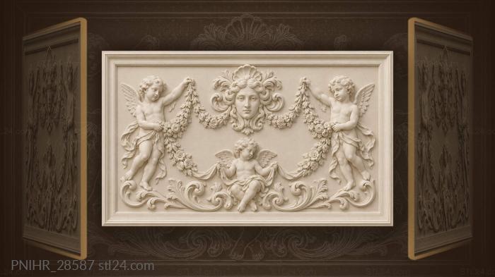 Garlands wrap around cherubs beneath mascaron 3d STL model