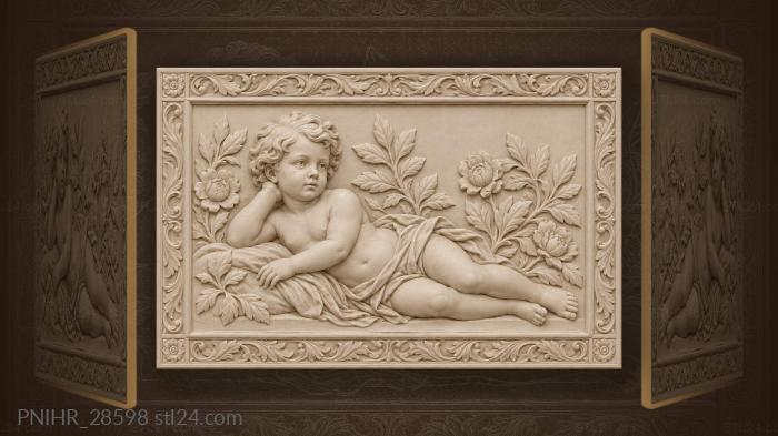 Cherub among blooming roses 3d STL model