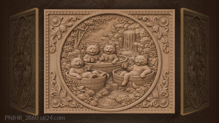 Cats bathing in bubbly waterfall 3d STL model