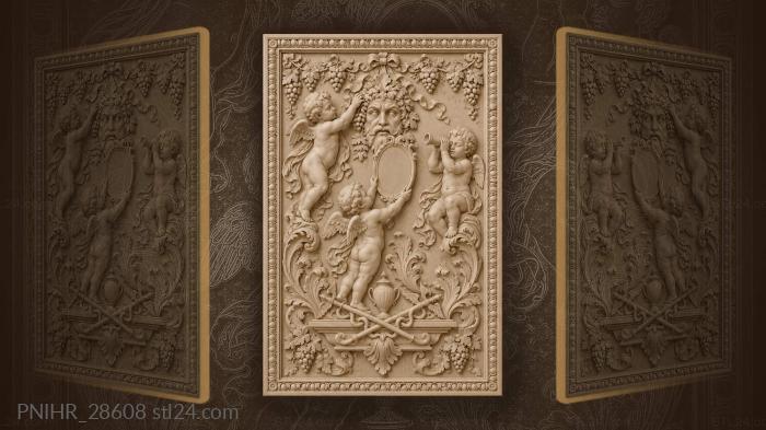 Angels mirror mascaron playful rococo scene 3d STL model