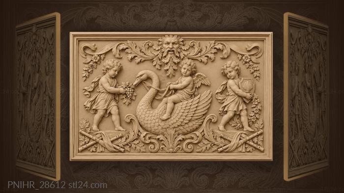 Swan carries an angel beside flutes 3d STL model