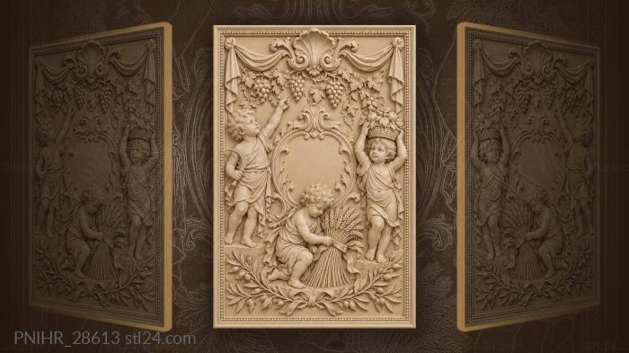 Boys binding wheat beside a fruit basket 3d STL model