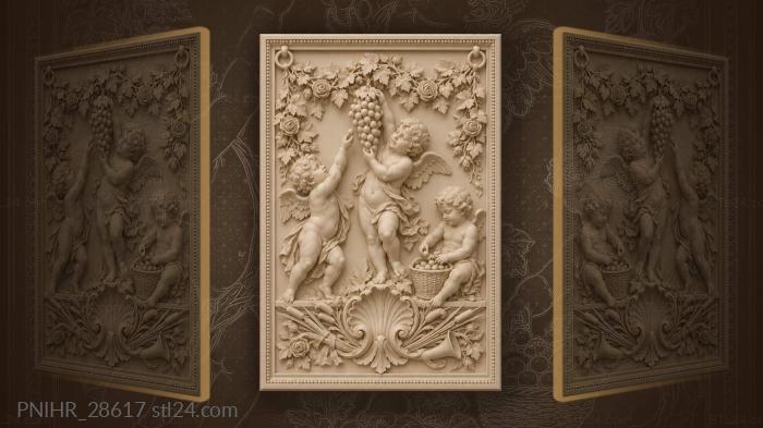 Putti raise a large bunch of grapes 3d STL model