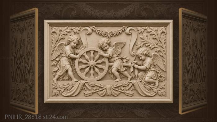 Putti roll a large flower rosette 3d STL model