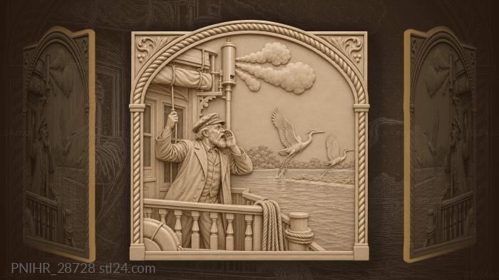 Steamboat whistle over wide river 3d STL model