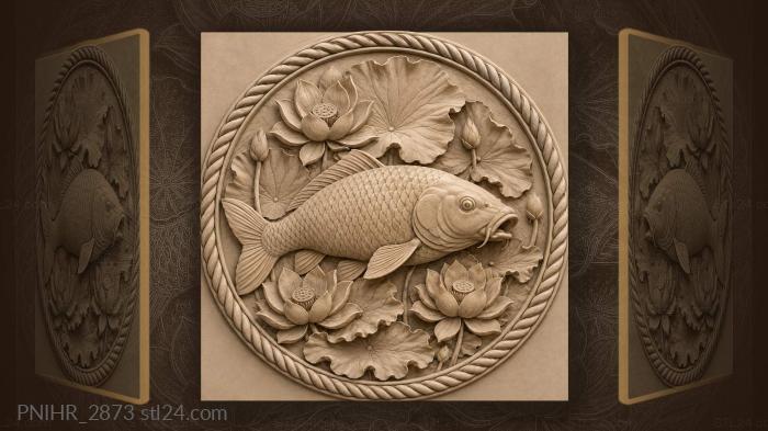 Majestic carp among lotus flowers 3d STL model