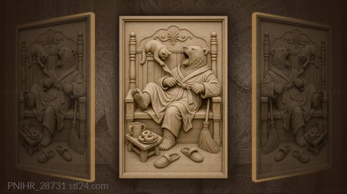 Bear tying robe with cat 3d STL model