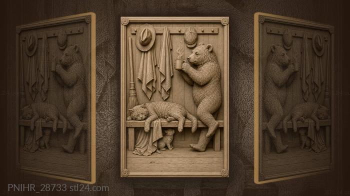 Bear with mug sleepy cat 3d STL model