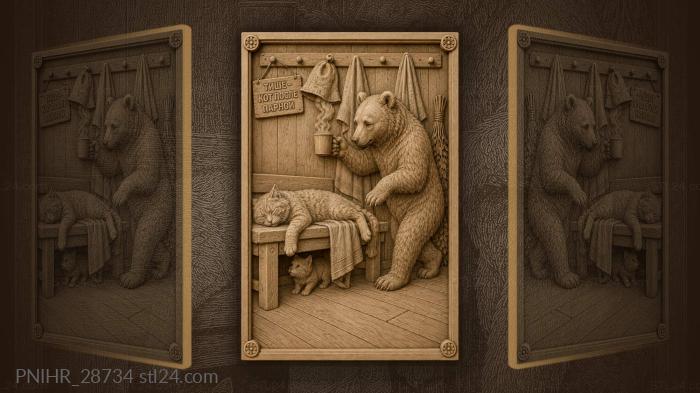 Bear with mug sleepy cat kitten 3d STL model