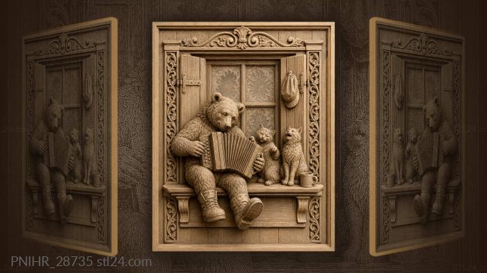 Bear playing accordion by window 3d STL model
