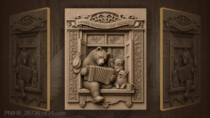 Bear with accordion winter window 3d STL model