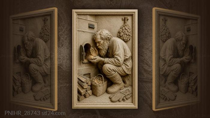 Old man kindles bathhouse stove 3d STL model