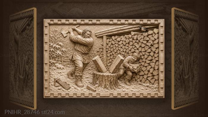 Woodcutter’s swing joyful winter scene 3d STL model