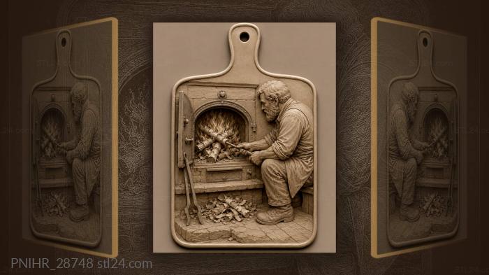 Birch logs in glowing stove fire 3d STL model