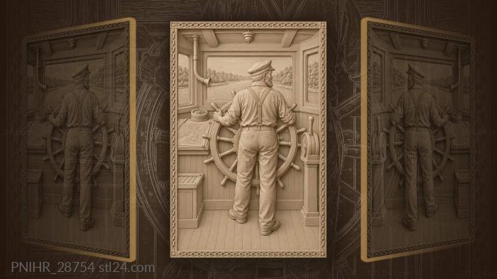 Ships helm and watchful captain 3d STL model