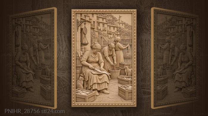 Cudillero women prepare the fresh catch 3d STL model