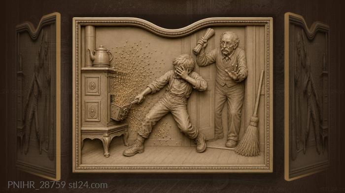 Boy and grandfather near stove 3d STL model