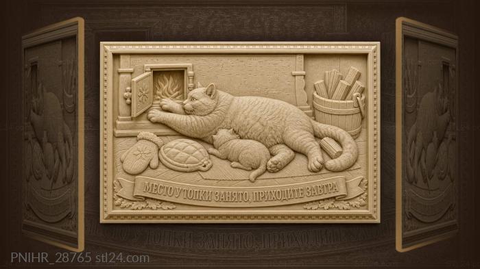 Smaller cat crawls beneath his fireside friend 3d STL model