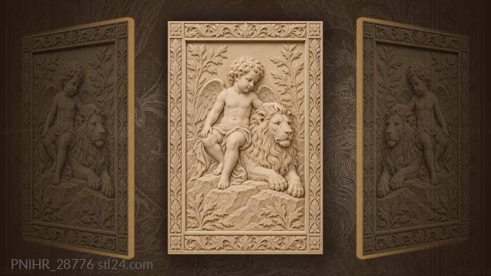 Angel watches over a mighty lion 3d STL model