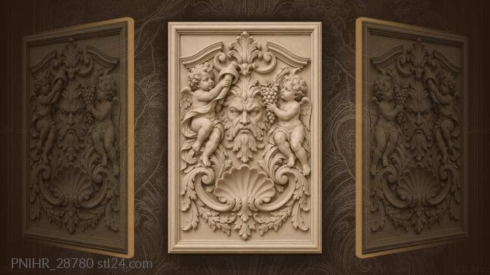 Grapes are offered beside the maskaron 3d STL model