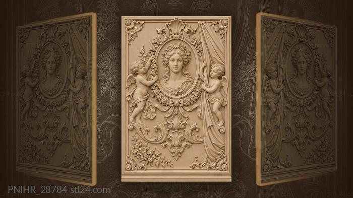 Cherub offers floral garland to lady 3d STL model