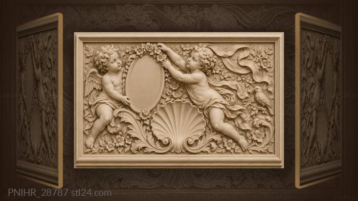 Cherubs crown an oval mirror with flowers 3d STL model