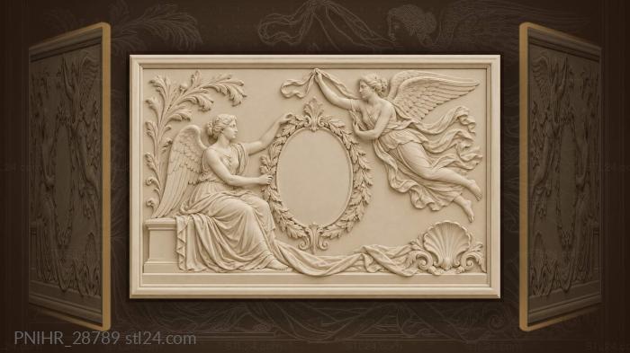 Boy arranges leafy garland around cartouche 3d STL model