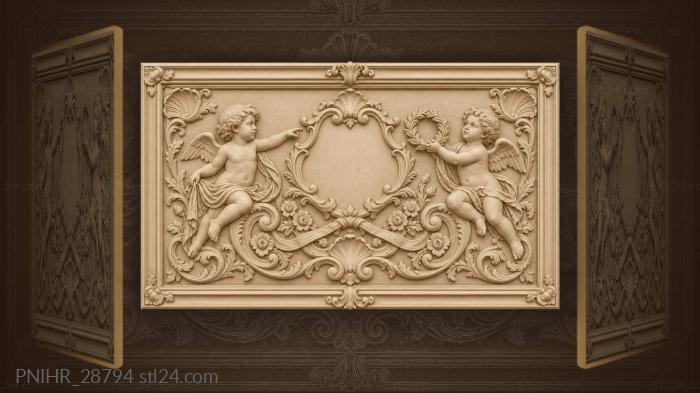 Two children point at a cartouche offering wreath 3d STL model