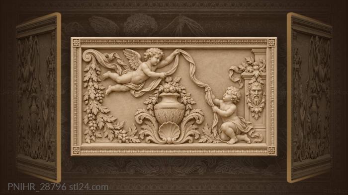 Flying cherub carries ribbon over vase 3d STL model