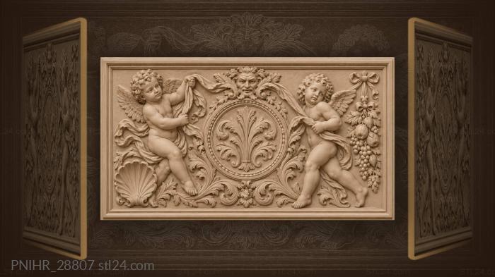 Paired putti stretch ribbon around central medallion 3d STL model