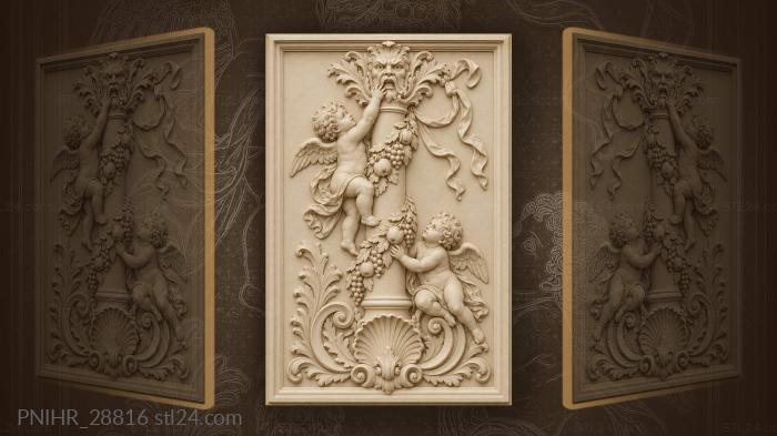 Putti wrap fruit garland around column 3d STL model