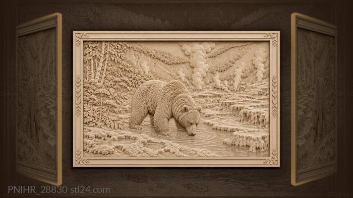 Bear drinks from warm stream 3d STL model
