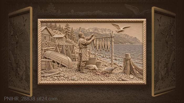 Omul drying on the baikal shore 3d STL model