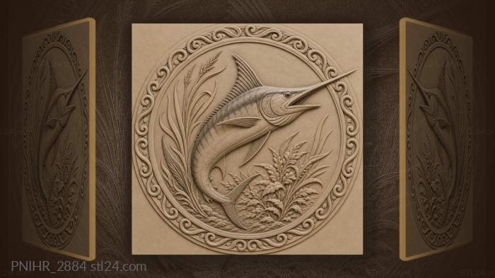 Marlin leaps among waving reeds 3d STL model