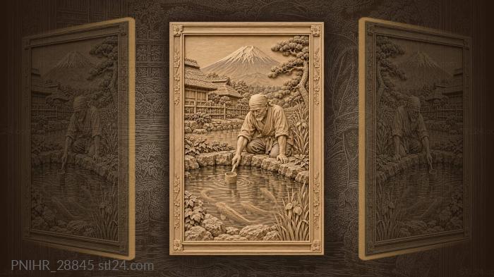 Traveler stirs the spring below fuji 3d STL model