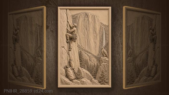 Climber hauls equipment past the waterfall 3d STL model