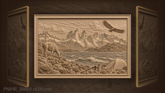 Guanaco grazes beneath windblown paine towers 3d STL model