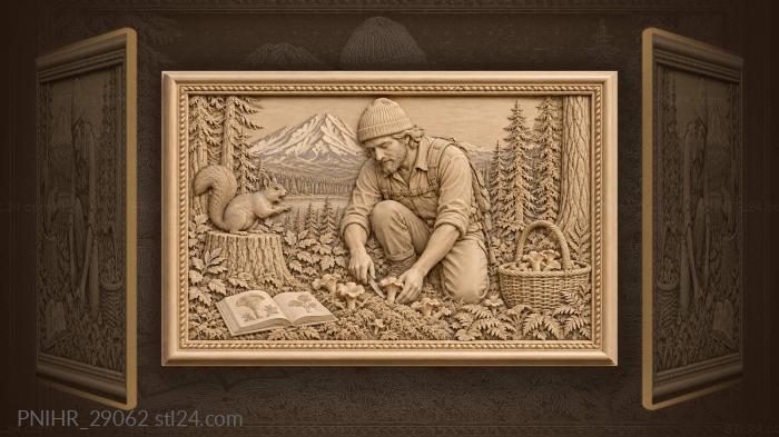 Forager cuts chanterelle near volcano 3d STL model