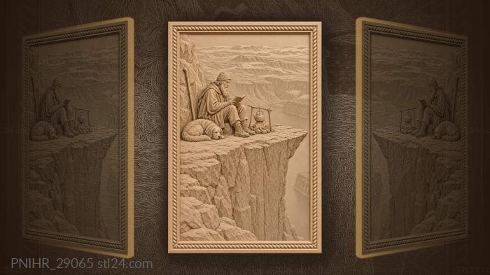 Hermit reads book above precipice 3d STL model
