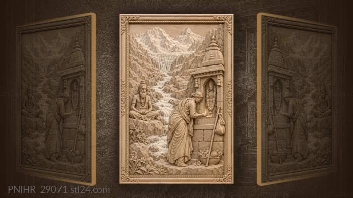 Pilgrim lights candle beside ganges 3d STL model