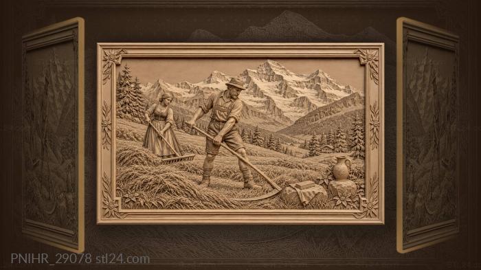 Swiss farmer mowing alpine meadows jungfrau 3d STL model