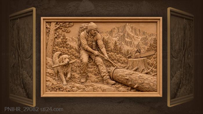 Trail builder hauls a log with his dog 3d STL model